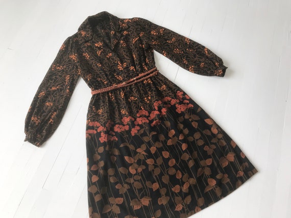 1970s Mollie Parnis Botanical Print Dress
