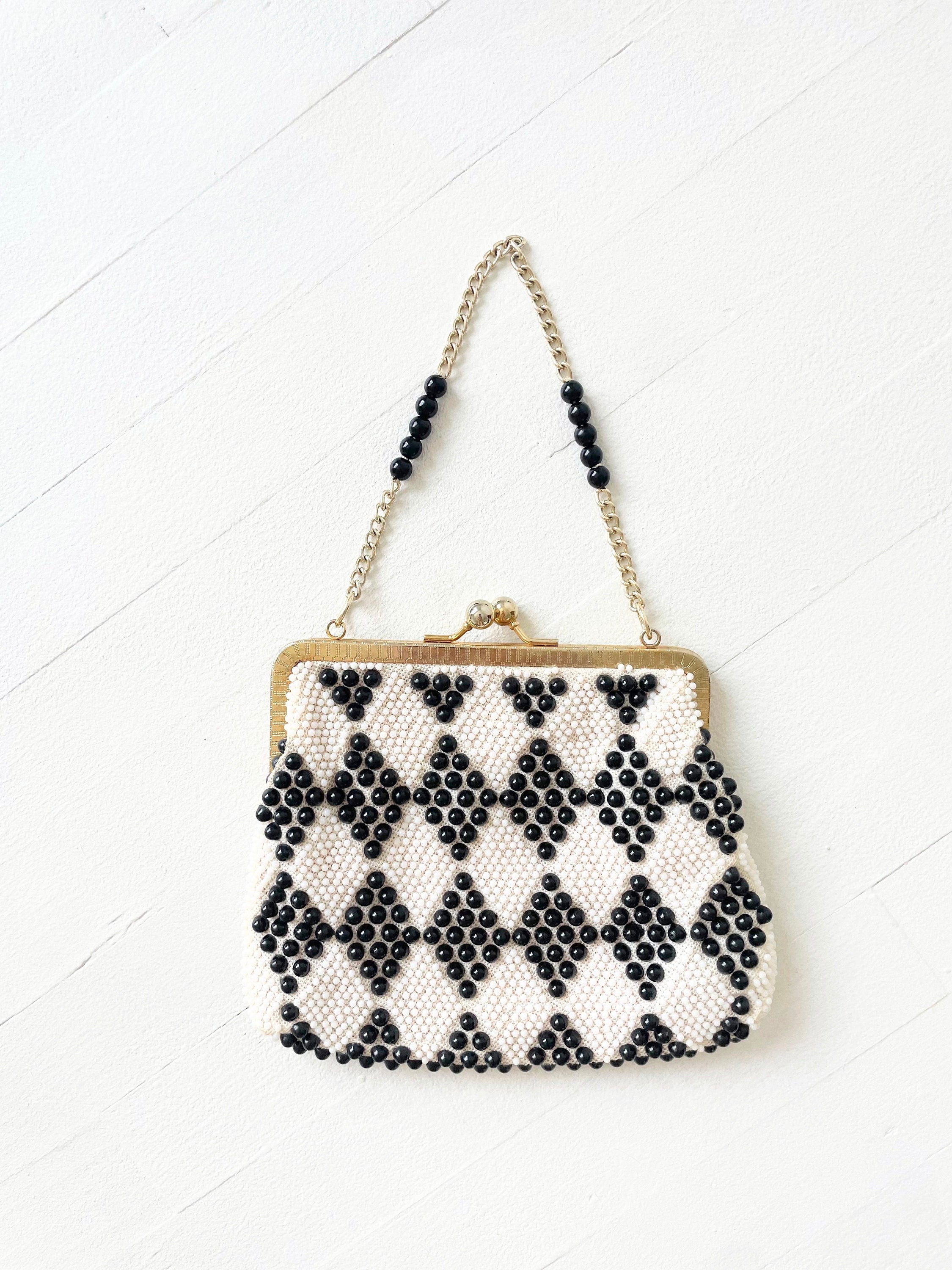 1960s Black + White Beaded Bag