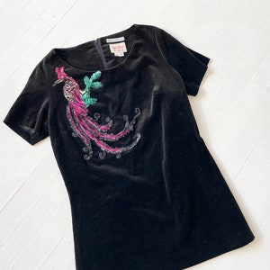 1960s Mr. Dino Black Velveteen Top with Sequin Peacock