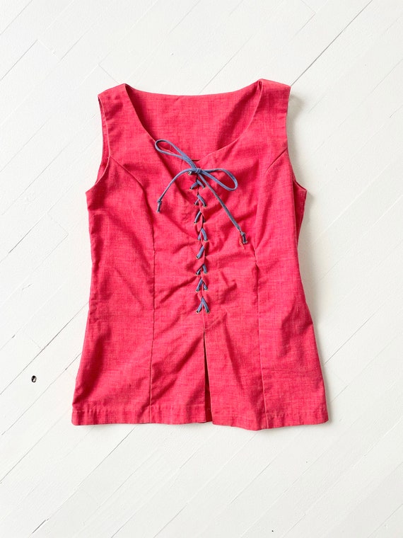 1970s Red Lace-Up Top - image 3