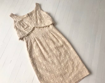 1950s Embroidered Pom Pom Wiggle Dress