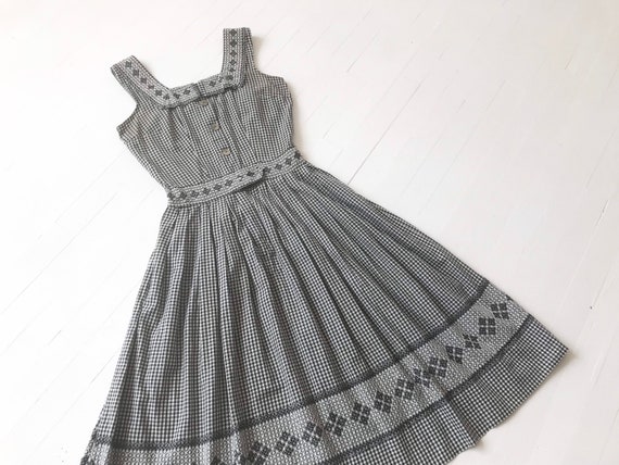 1950s Navy Gingham Cotton Dress