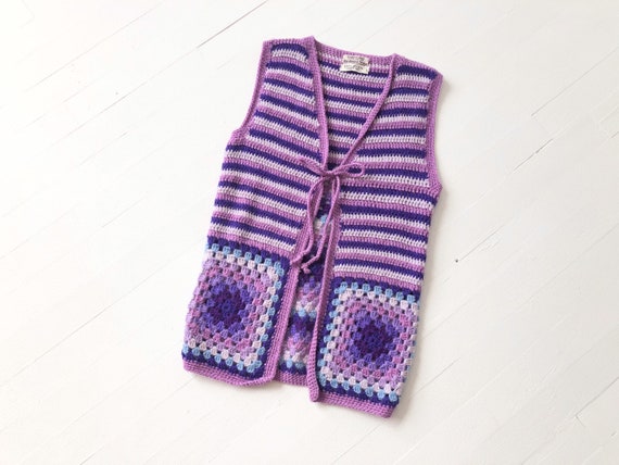 1970s Purple Wool Crochet Vest