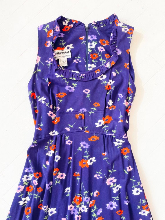 1970s Purple Floral Maxi Dress - image 2
