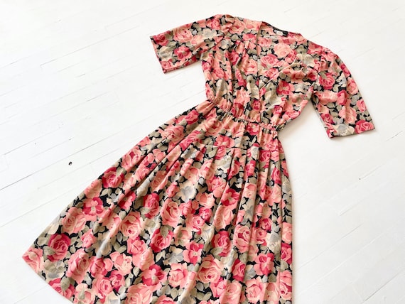 1980s Rose Print Dress - image 1