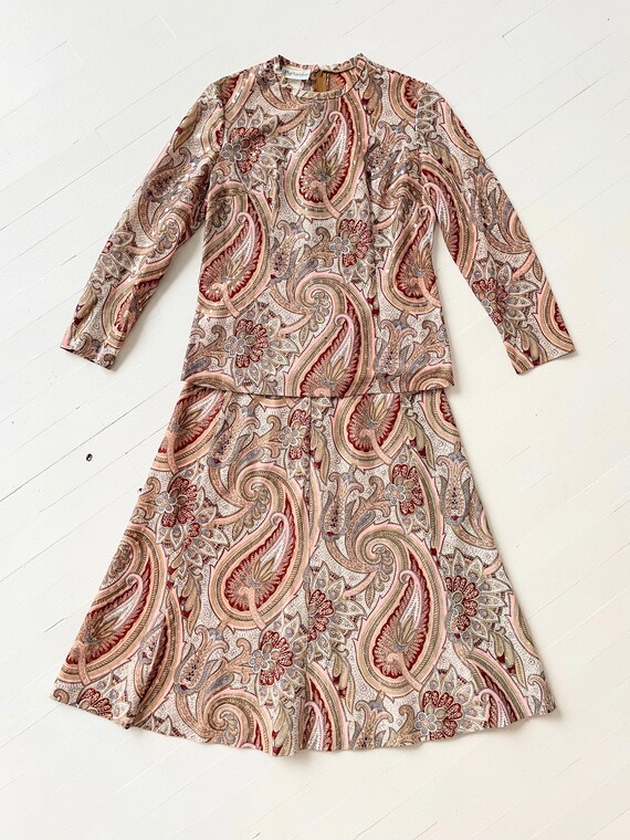 1970s Metallic Paisley Print Two Piece Set - image 3