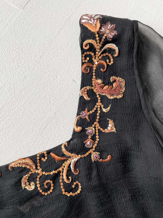 Vintage Embroidered Black Silk Blouse - image 2