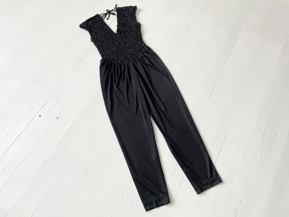 1980s Black Sequin Jumpsuit - image 1