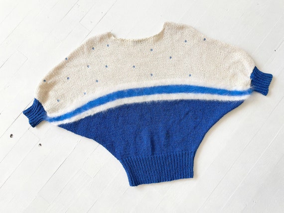 1980s Blue + White Rhinestone Sweater - image 1