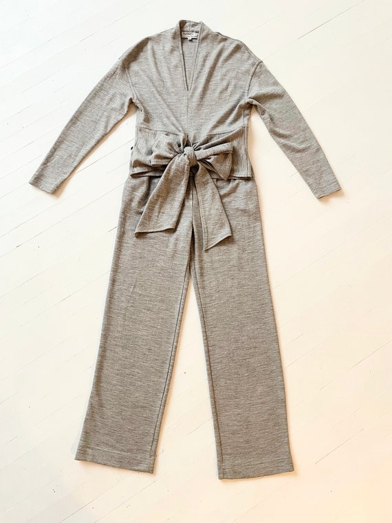 1990s Italian Grey Wool Jersey Knit Two Piece Set - image 4