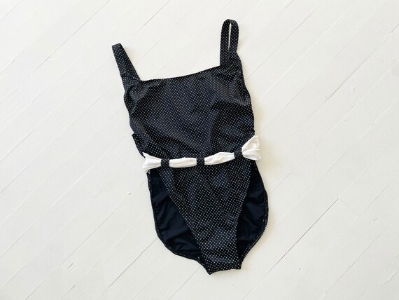 1980s Dotted Black High Cut Swimsuit - Gem