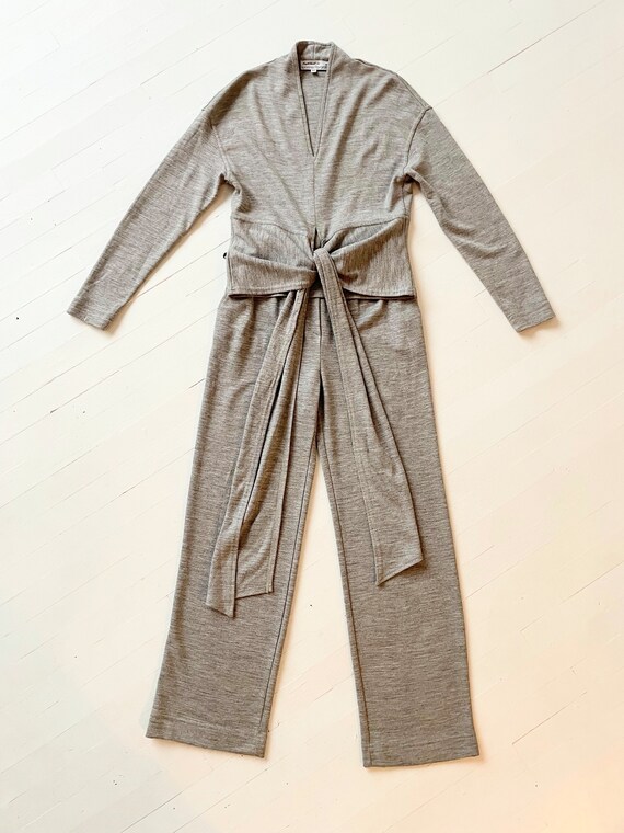 1990s Italian Grey Wool Jersey Knit Two Piece Set - image 2