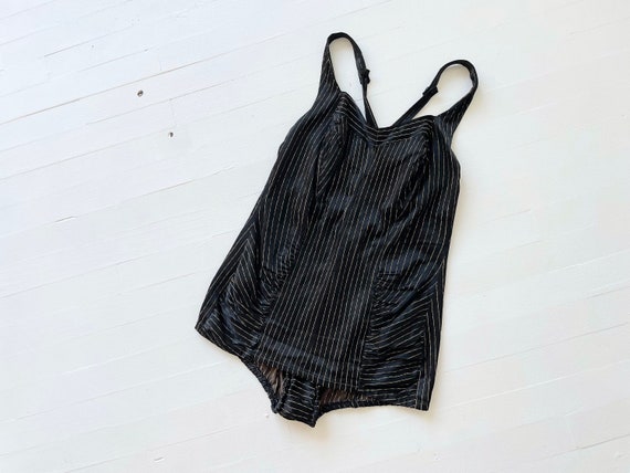 1970s Metallic Striped Black Halter Neck Swimsuit - image 7