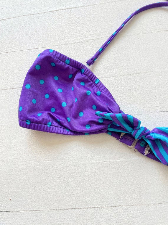 1980s Purple + Blue Dotted and Striped Bikini - image 2