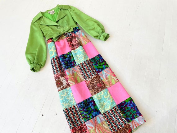 1960s Malcolm Starr Metallic Patchwork Party Gown - image 1