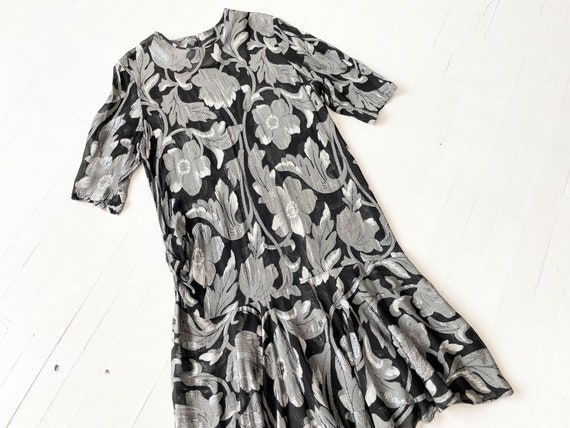 1980s Sheer Metallic Floral Dress - image 1