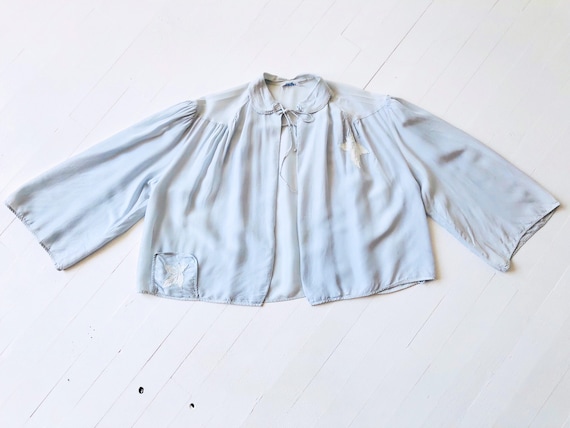 1940s Icy Blue Embroidered Bed Jacket