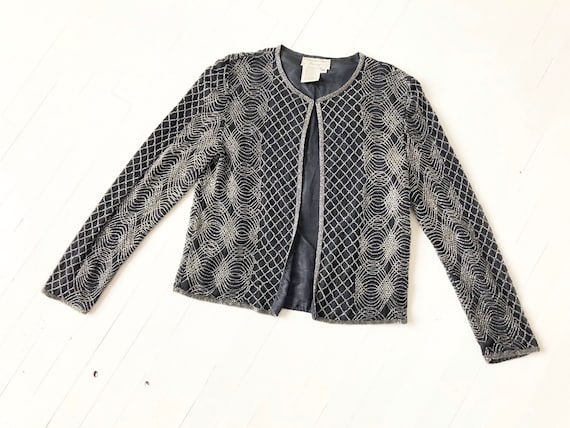 1980s Beaded Silk Cardigan Jacket - image 1