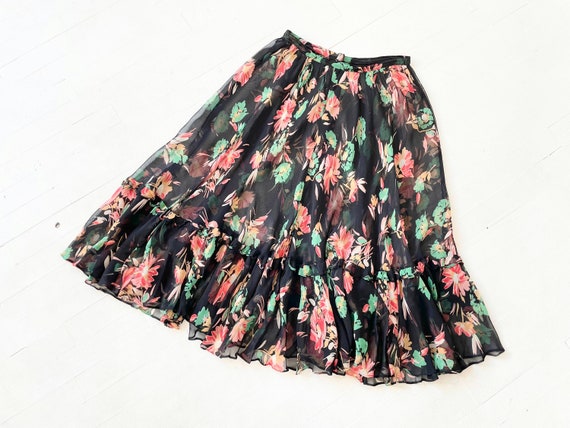 1970s does 1940s Sheer Floral Skirt - image 1