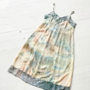 Vintage Tie-Dye Rayon Slip with Lace Trim