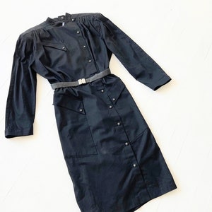 1980s Thierry Mugler Black Dress with Leather Belt and Criss-Cross Cut-Out Back