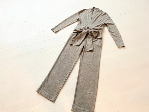 1990s Italian Grey Wool Jersey Knit Two Piece Set - image 1