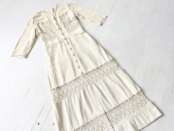 Antique Edwardian Cream Crochet Walking Dress - image 1