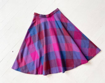 1960s Purple + Red Wool Plaid Skirt