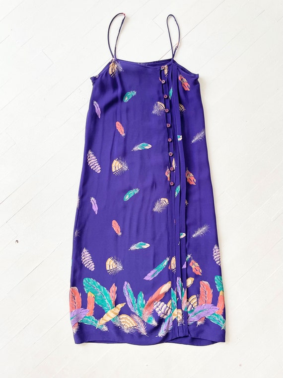 1980s Purple Feather Print Dress - image 3