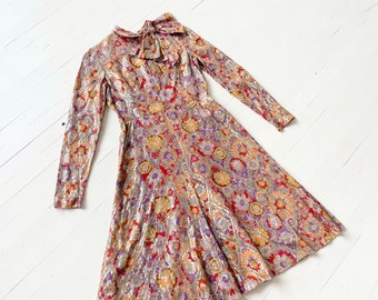 1970s Oscar de la Renta Metallic Floral Dress – Vintage Party Gown, XS/S