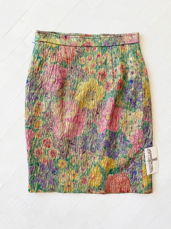 1980s Ungaro Metallic Floral Skirt - image 5