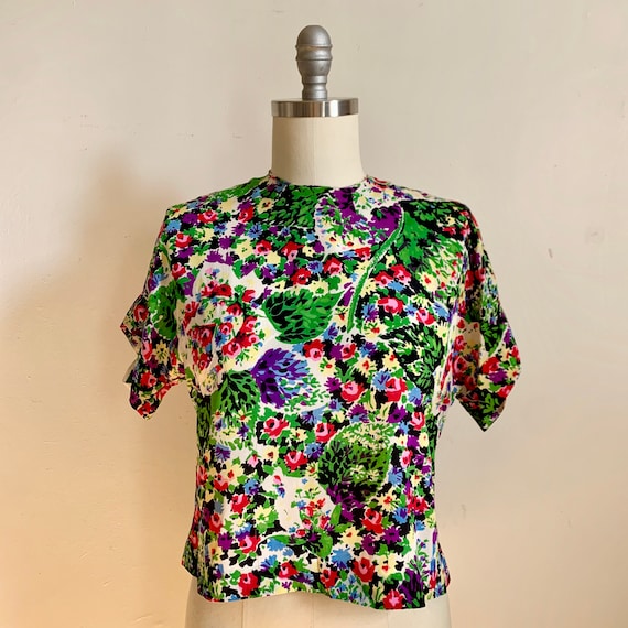 Silk 1940s Floral Blouse