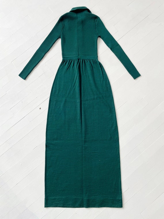 1970s Forest Green Wool Maxi Dress - image 6