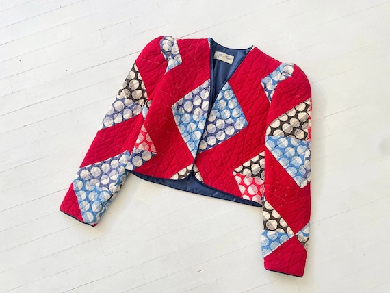 1980s Patchwork Quilted Cropped Jacket – Geometri… - image 7
