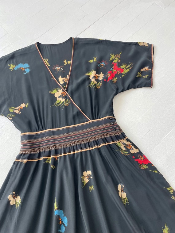 1970s Black Floral Print Dress - image 2