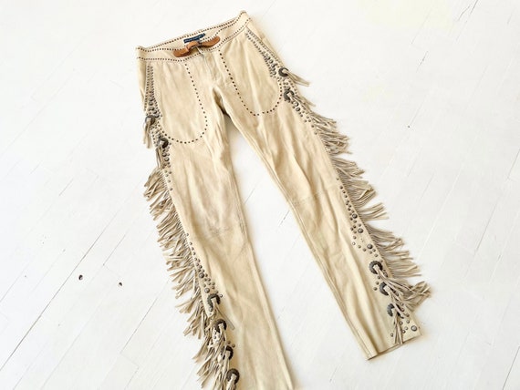Vintage Ralph Lauren Studded Fringe Suede Leather Pants - Etsy Vintage Ralph Lauren Studded Fringe Suede Leather Pants - Etsy