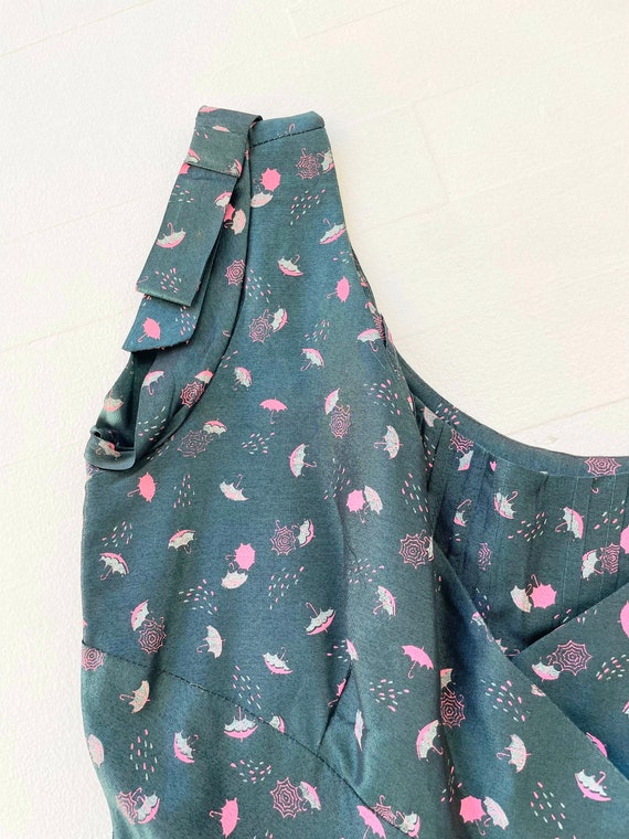 1950s Green + Pink Umbrella Print Taffeta Gown - image 5