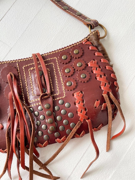 1990s Studded Lace-up Fringe Brown Leather Bag - Etsy