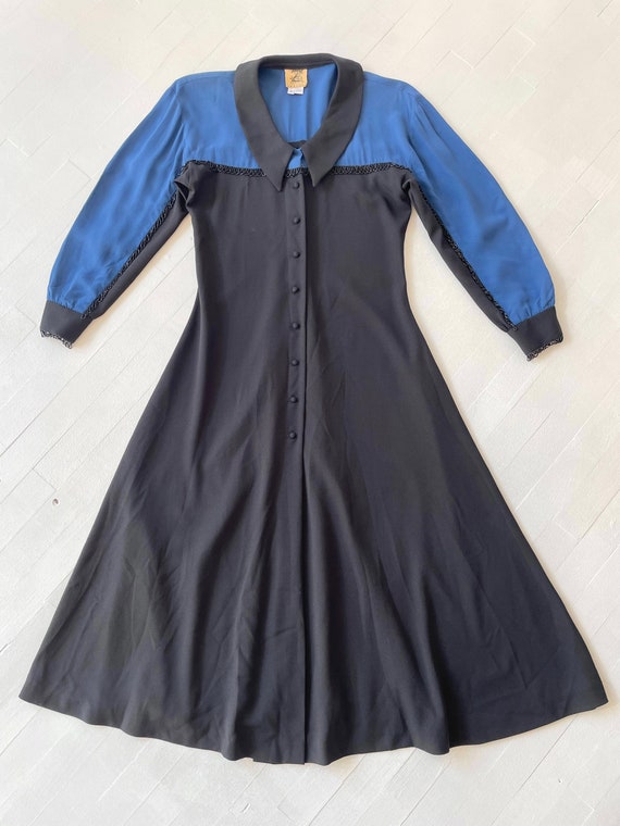 1990s Beaded Black + Blue Button Down Dress - image 3