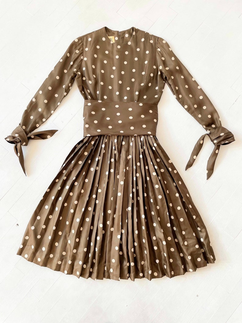 1970s Bill Blass Brown Polka Dot Dress with Matching Headscarf image 3