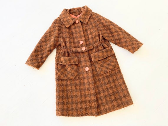 1960s Brown Check Bouclé Wool Coat - image 3