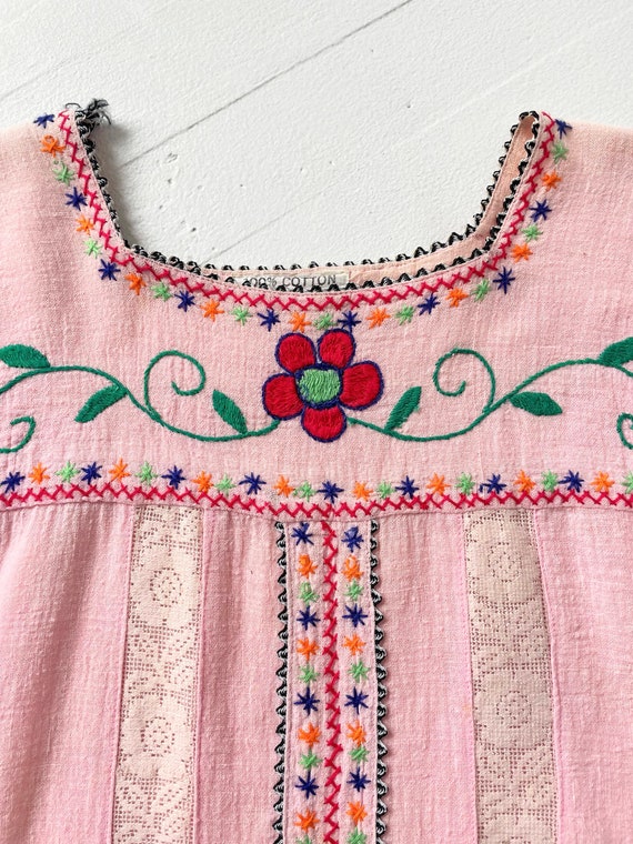1970s Embroidered Pink Gauze Top - image 2