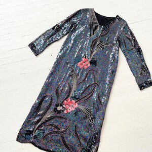 1980s Floral Sequin + Pearl Dress
