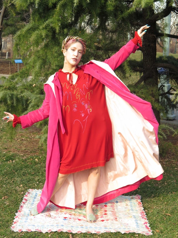 1980s Jean Muir Red Printed Minidress