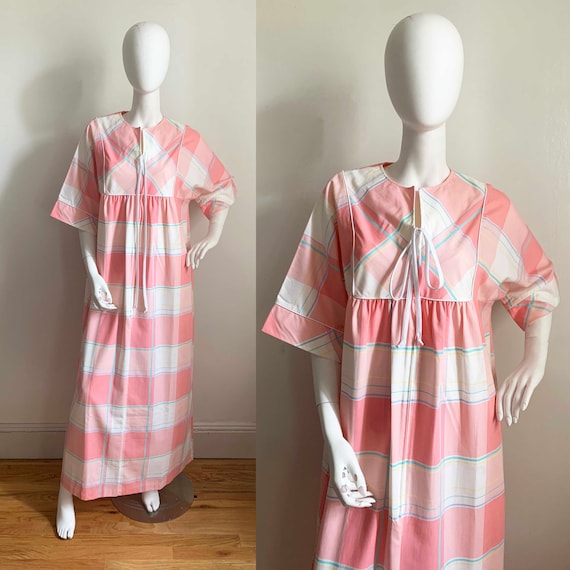 1980s Pink Plaid Caftan