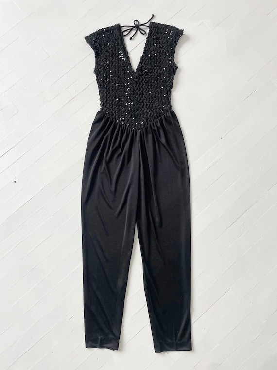 1980s Black Sequin Jumpsuit - image 3