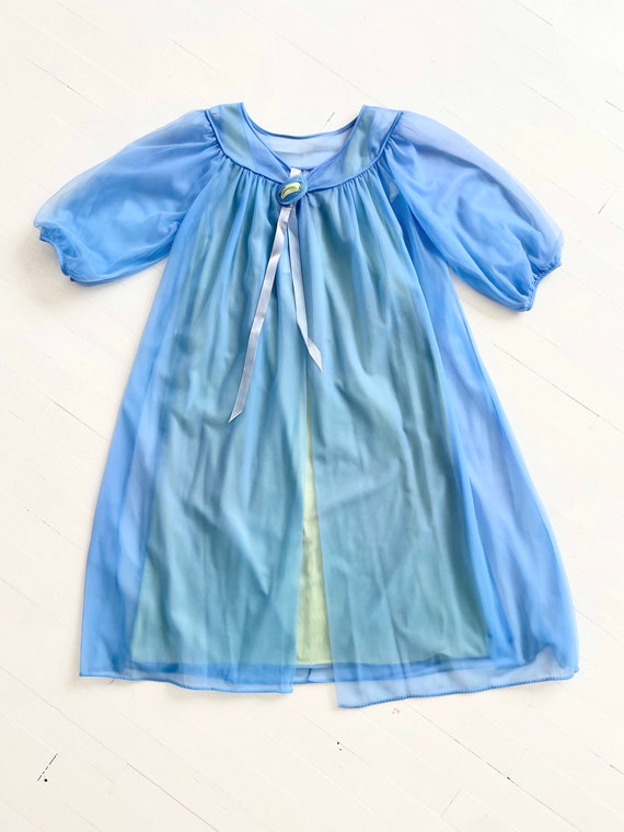 1960s Blue + Green Two-Tone Nightie and Robe - image 4