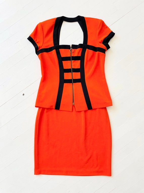 1980s Orange + Black Graphic Two Piece Set - image 3