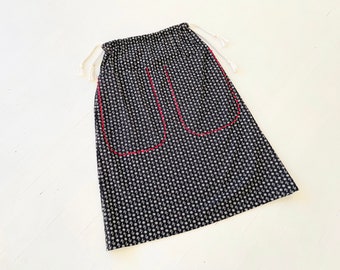 1960s Navy Nautical Print Maxi Skirt with Drawstring Rope Waist