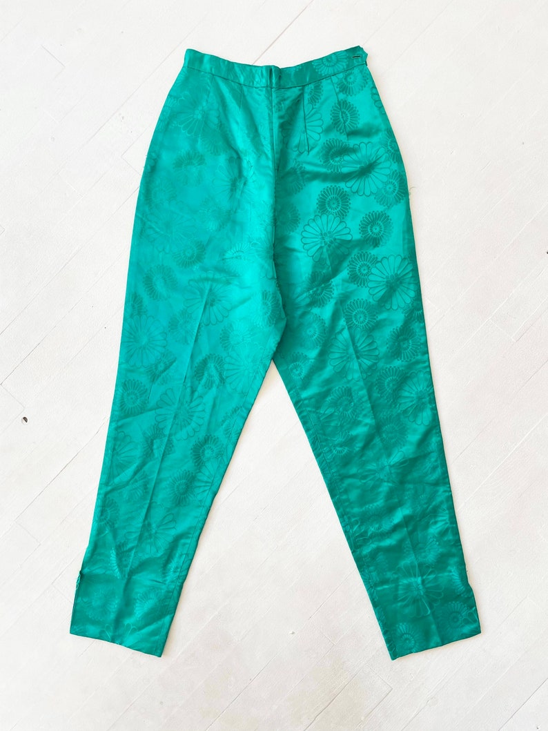 1960s Jade Floral Satin Cropped Pants image 4